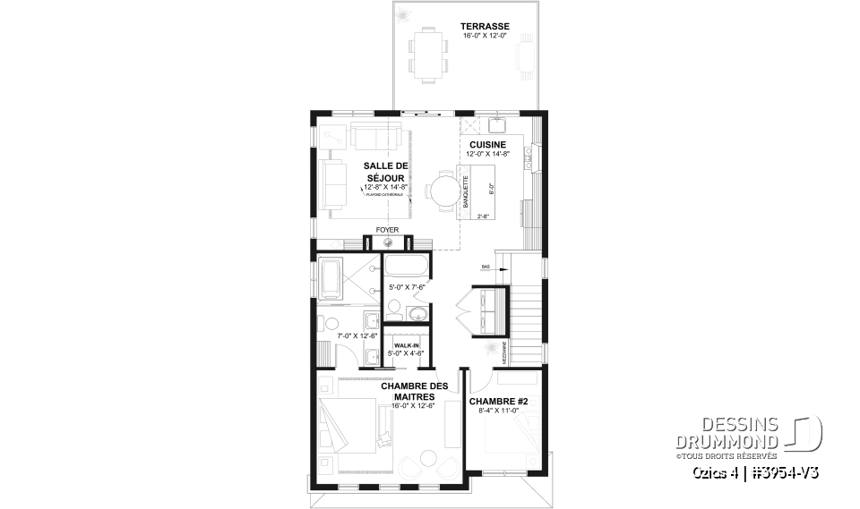 Étage - Plan de garage double avec logement complet de 2 chambres à l’étage, pour terrain avec vue ou au bord de l’eau - Ozias 4