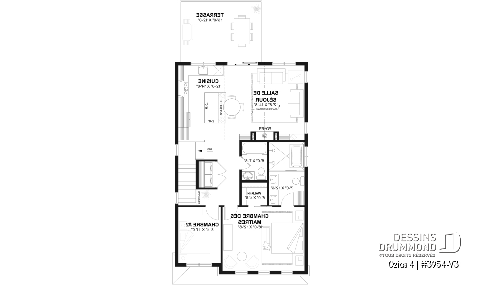 Étage - Plan de garage double avec logement complet de 2 chambres à l’étage, pour terrain avec vue ou au bord de l’eau - Ozias 4