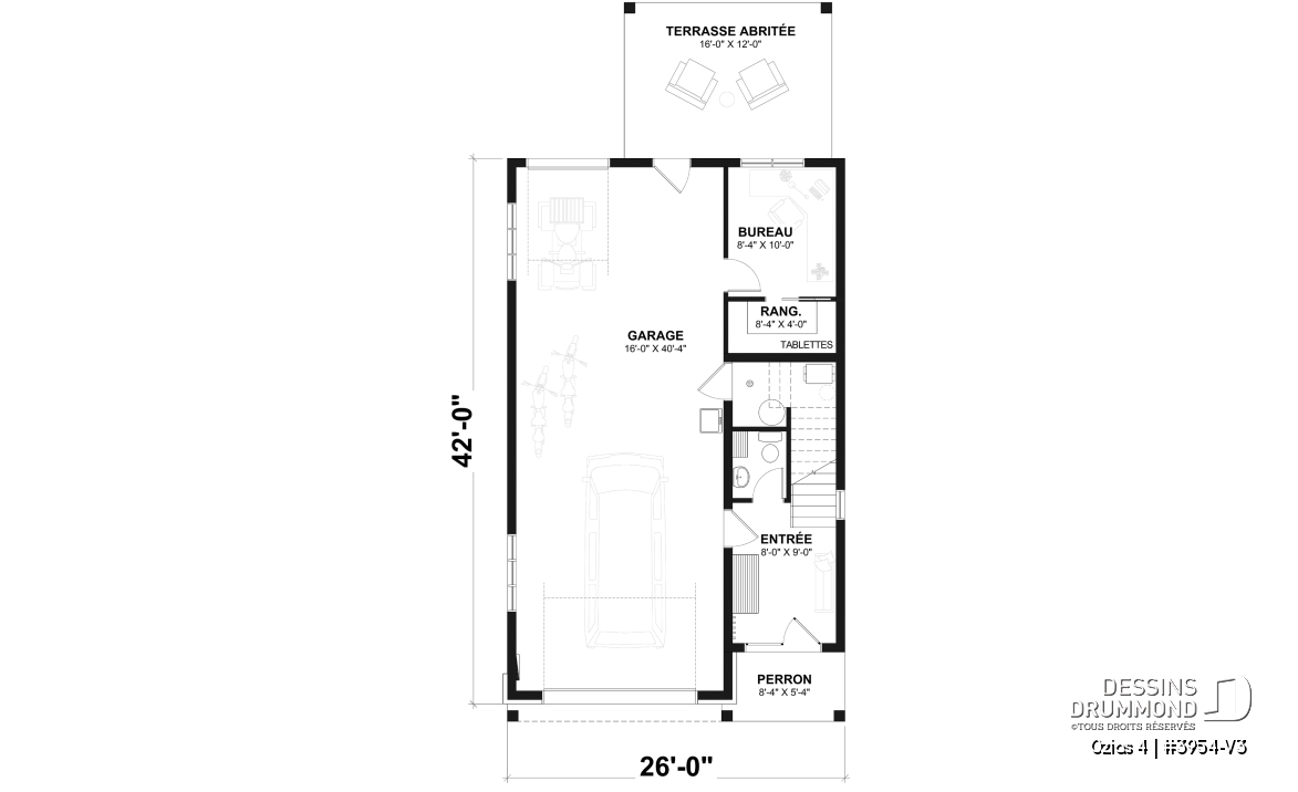 Rez-de-chaussée - Plan de garage double avec logement complet de 2 chambres à l’étage, pour terrain avec vue ou au bord de l’eau - Ozias 4