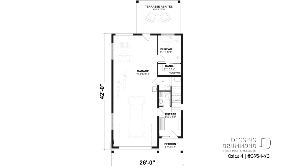 Rez-de-chaussée - Plan de garage double avec logement complet de 2 chambres à l’étage, pour terrain avec vue ou au bord de l’eau - Ozias 4