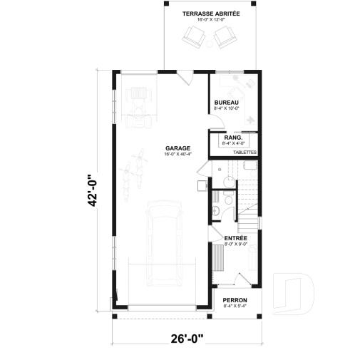Rez-de-chaussée - Plan de garage double avec logement complet de 2 chambres à l’étage, pour terrain avec vue ou au bord de l’eau - Ozias 4