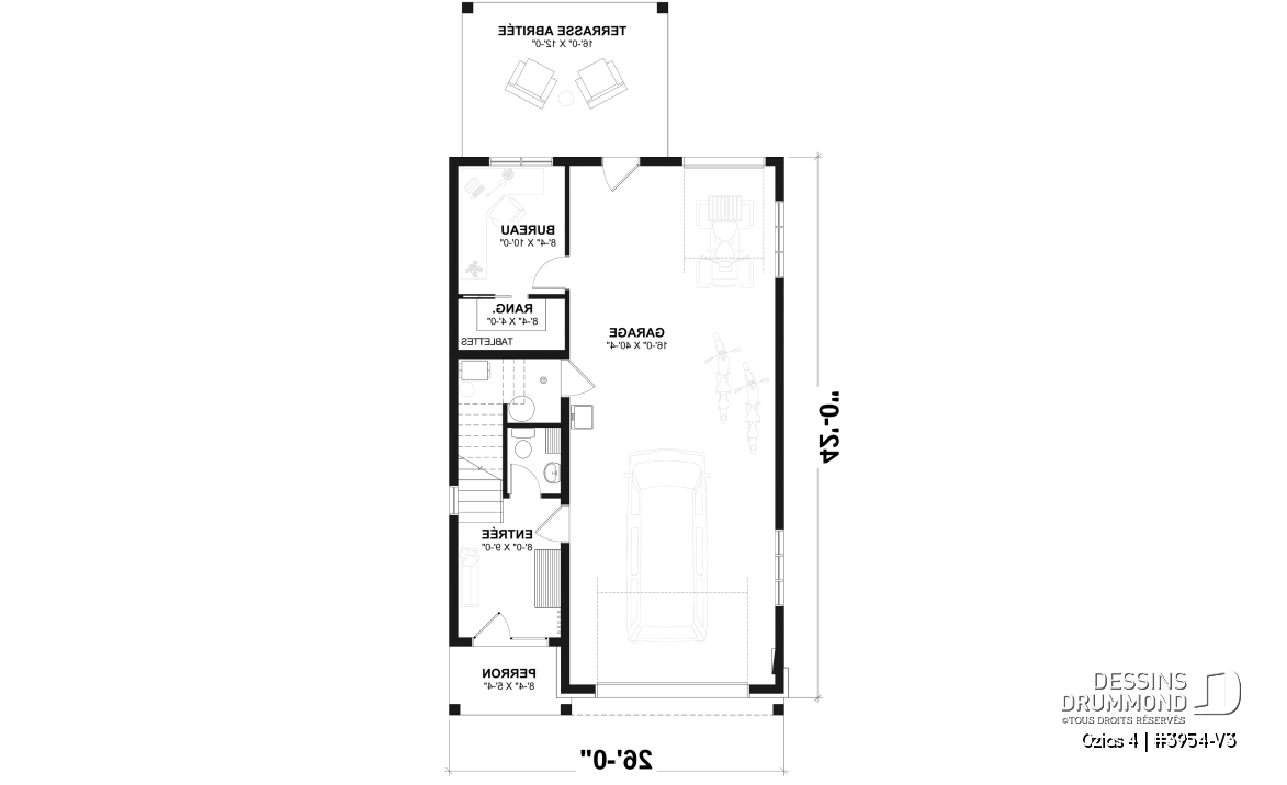 Rez-de-chaussée - Plan de garage double avec logement complet de 2 chambres à l’étage, pour terrain avec vue ou au bord de l’eau - Ozias 4