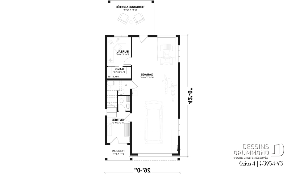 Rez-de-chaussée - Plan de garage double avec logement complet de 2 chambres à l’étage, pour terrain avec vue ou au bord de l’eau - Ozias 4
