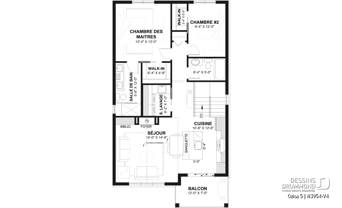 Étage - Plan avec logement de 2 chambres à l’étage et garage tandem pour 2 voitures, pour un terrain étroit avec vue. - Ozias 5