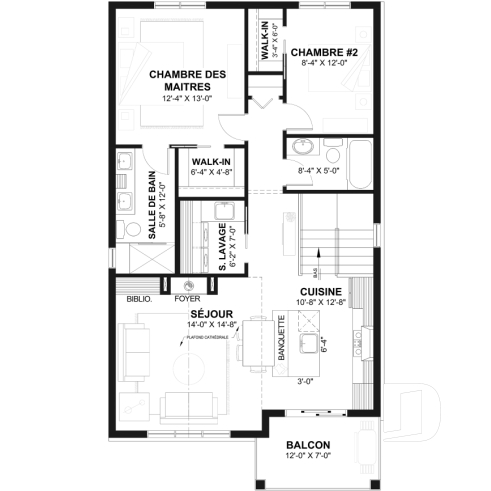 Étage - Plan avec logement de 2 chambres à l’étage et garage tandem pour 2 voitures, pour un terrain étroit avec vue. - Ozias 5