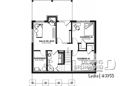 Sous-sol - Plan style chalet au bord de l'eau, 1 à 3+ chambres, foyer(s), 2 salles de séjour, balcon couvert - Leslie