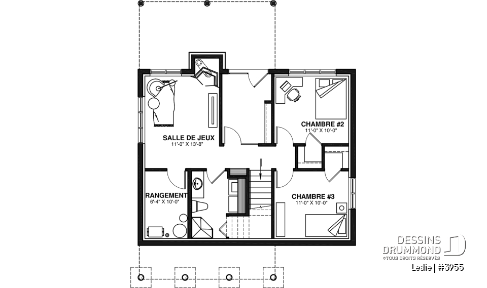 Sous-sol - Plan style chalet au bord de l'eau, 1 à 3+ chambres, foyer(s), 2 salles de séjour, balcon couvert - Leslie