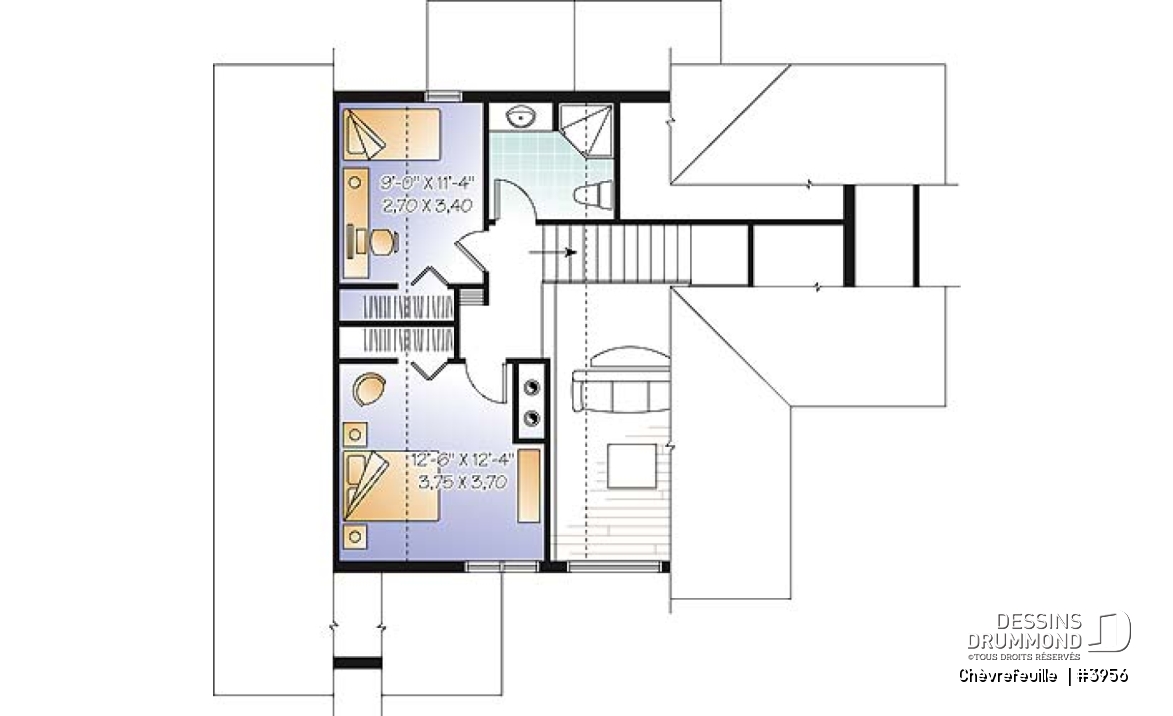 Étage - Plan de maison champêtre de 3 à 6 chambres possible, beaucoup de lumière, coin bureau, mezzanine - Chèvrefeuille 