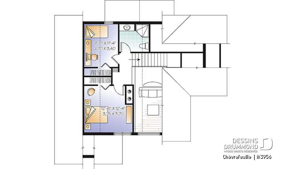 Étage - Plan de maison champêtre de 3 à 6 chambres possible, beaucoup de lumière, coin bureau, mezzanine - Chèvrefeuille 