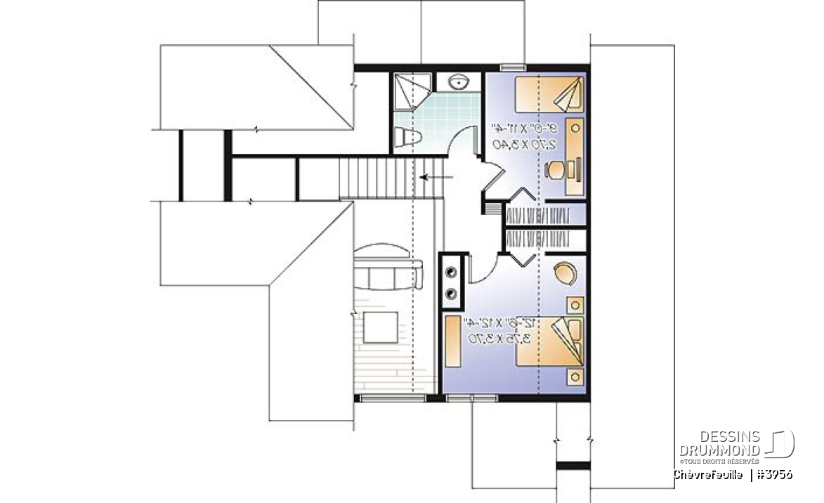 Étage - Plan de maison champêtre de 3 à 6 chambres possible, beaucoup de lumière, coin bureau, mezzanine - Chèvrefeuille 