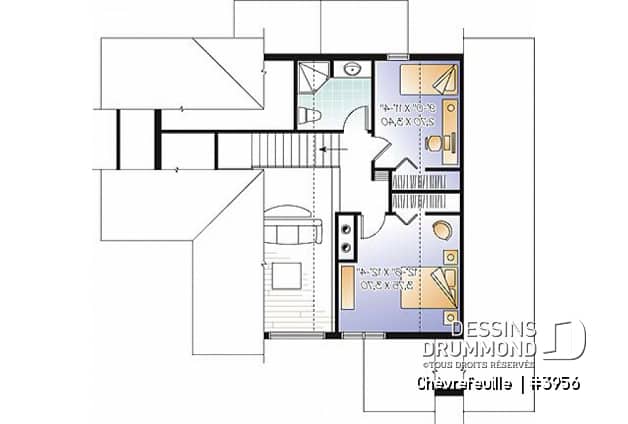 Étage - Plan de maison champêtre de 3 à 6 chambres possible, beaucoup de lumière, coin bureau, mezzanine - Chèvrefeuille 