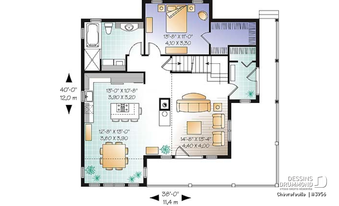 Rez-de-chaussée - Plan de maison champêtre de 3 à 6 chambres possible, beaucoup de lumière, coin bureau, mezzanine - Chèvrefeuille 
