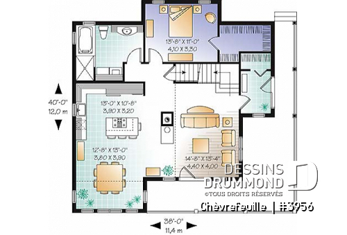 Rez-de-chaussée - Plan de maison champêtre de 3 à 6 chambres possible, beaucoup de lumière, coin bureau, mezzanine - Chèvrefeuille 