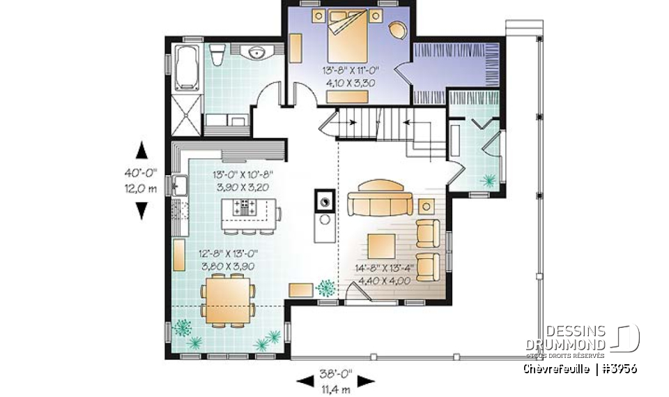 Rez-de-chaussée - Plan de maison champêtre de 3 à 6 chambres possible, beaucoup de lumière, coin bureau, mezzanine - Chèvrefeuille 