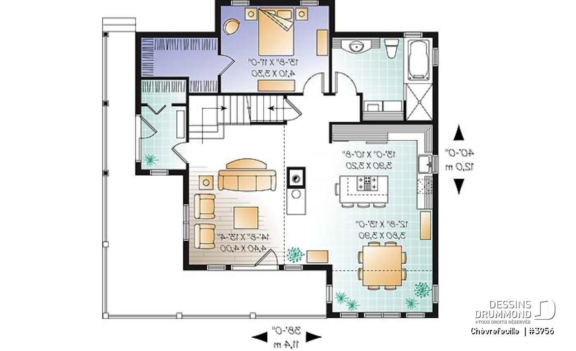 Rez-de-chaussée - Plan de maison champêtre de 3 à 6 chambres possible, beaucoup de lumière, coin bureau, mezzanine - Chèvrefeuille 