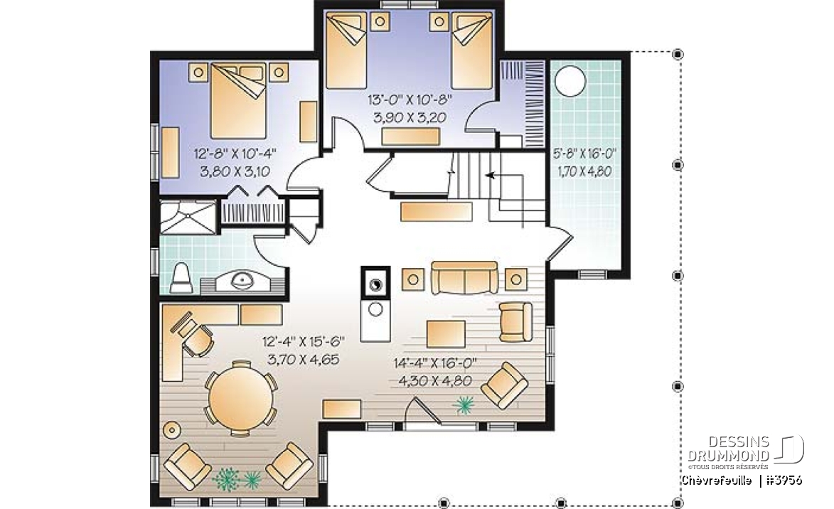 Sous-sol - Plan de maison champêtre de 3 à 6 chambres possible, beaucoup de lumière, coin bureau, mezzanine - Chèvrefeuille 