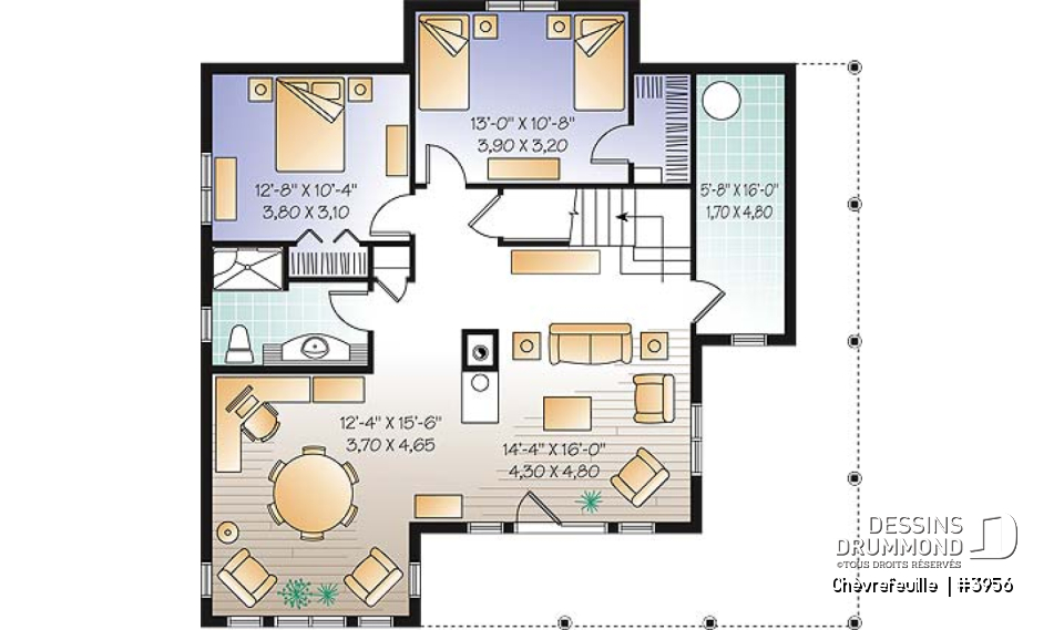 Sous-sol - Plan de maison champêtre de 3 à 6 chambres possible, beaucoup de lumière, coin bureau, mezzanine - Chèvrefeuille 