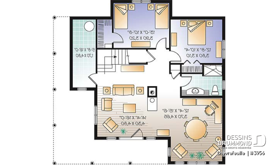 Sous-sol - Plan de maison champêtre de 3 à 6 chambres possible, beaucoup de lumière, coin bureau, mezzanine - Chèvrefeuille 