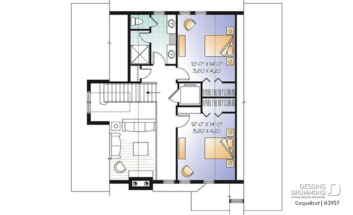 Étage - Modèle de maison avec ascenseur et fondation en rez-de-jardin, vue panoramique, garage double, 3 à 4 chambres - Coquelicot