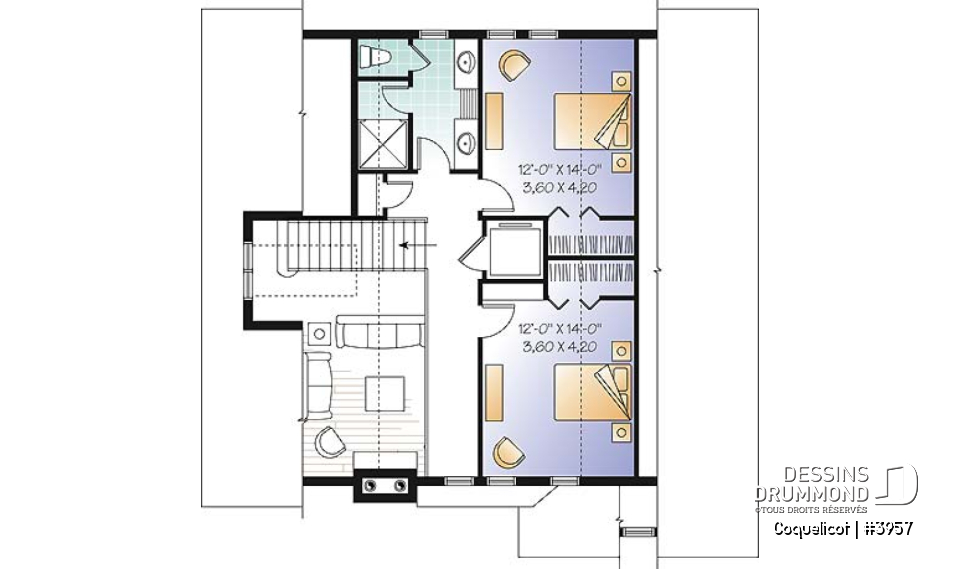 Étage - Modèle de maison avec ascenseur et fondation en rez-de-jardin, vue panoramique, garage double, 3 à 4 chambres - Coquelicot