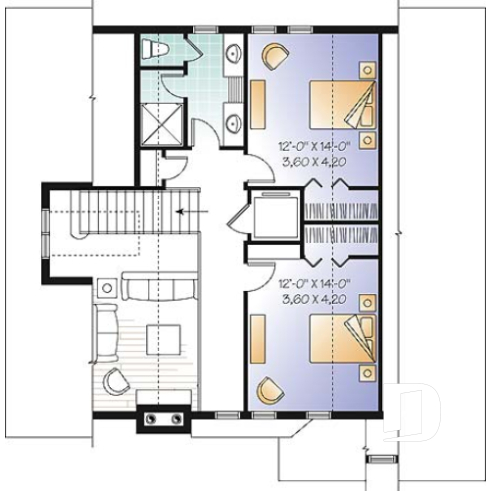 Étage - Modèle de maison avec ascenseur et fondation en rez-de-jardin, vue panoramique, garage double, 3 à 4 chambres - Coquelicot
