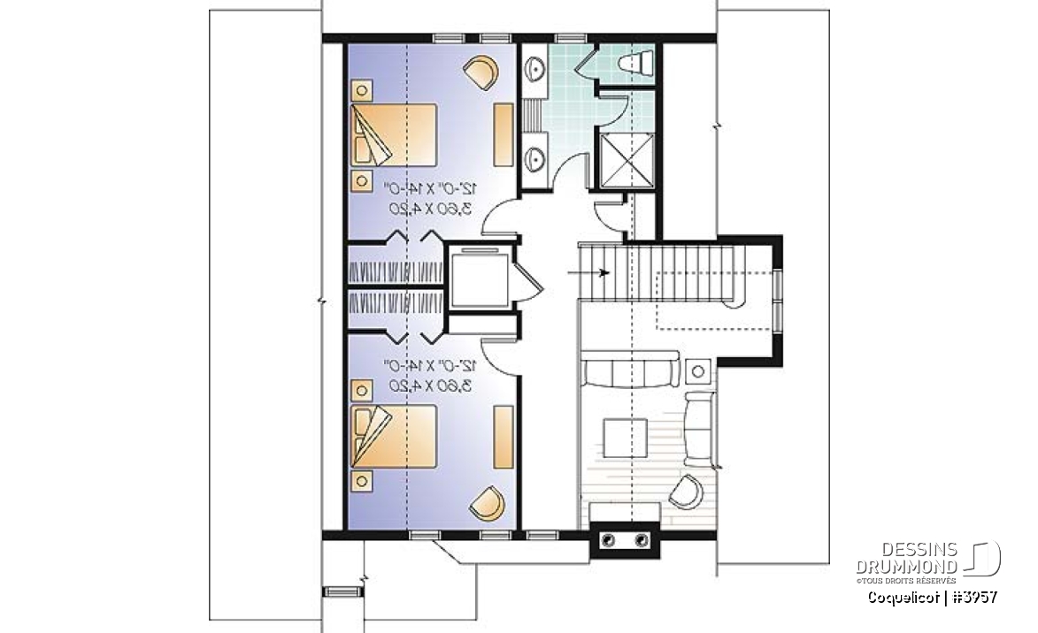 Étage - Modèle de maison avec ascenseur et fondation en rez-de-jardin, vue panoramique, garage double, 3 à 4 chambres - Coquelicot