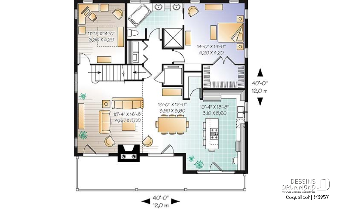 Rez-de-chaussée - Modèle de maison avec ascenseur et fondation en rez-de-jardin, vue panoramique, garage double, 3 à 4 chambres - Coquelicot