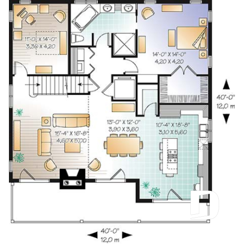 Rez-de-chaussée - Modèle de maison avec ascenseur et fondation en rez-de-jardin, vue panoramique, garage double, 3 à 4 chambres - Coquelicot