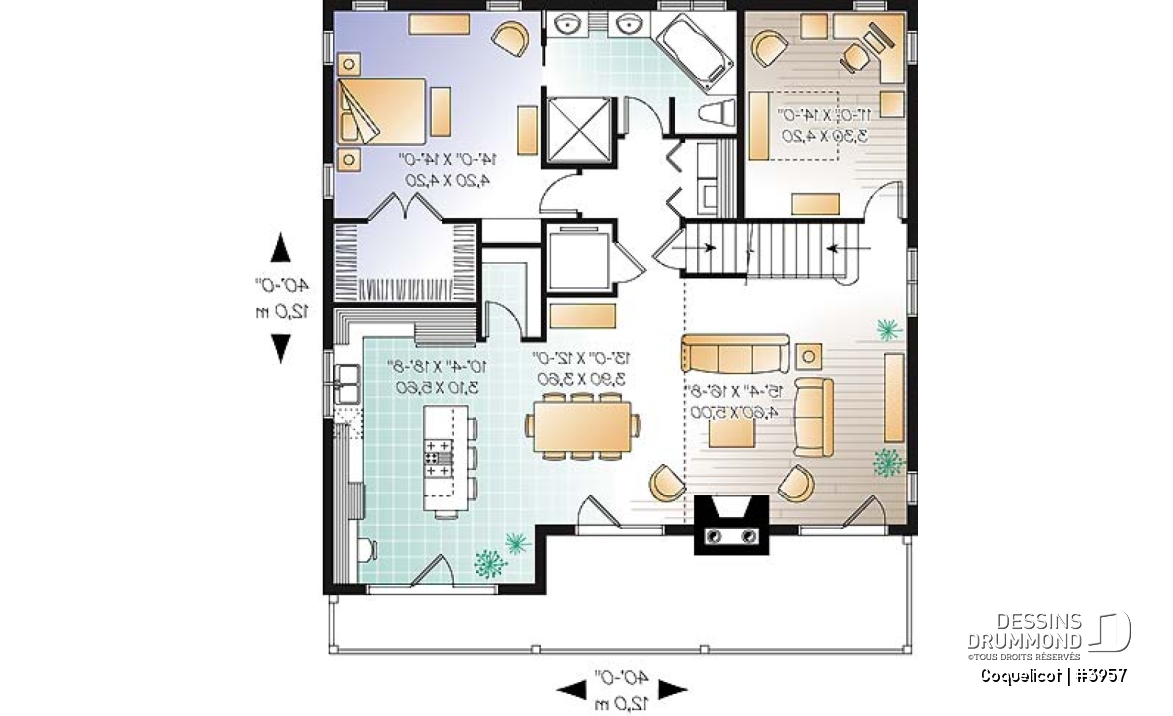 Rez-de-chaussée - Modèle de maison avec ascenseur et fondation en rez-de-jardin, vue panoramique, garage double, 3 à 4 chambres - Coquelicot