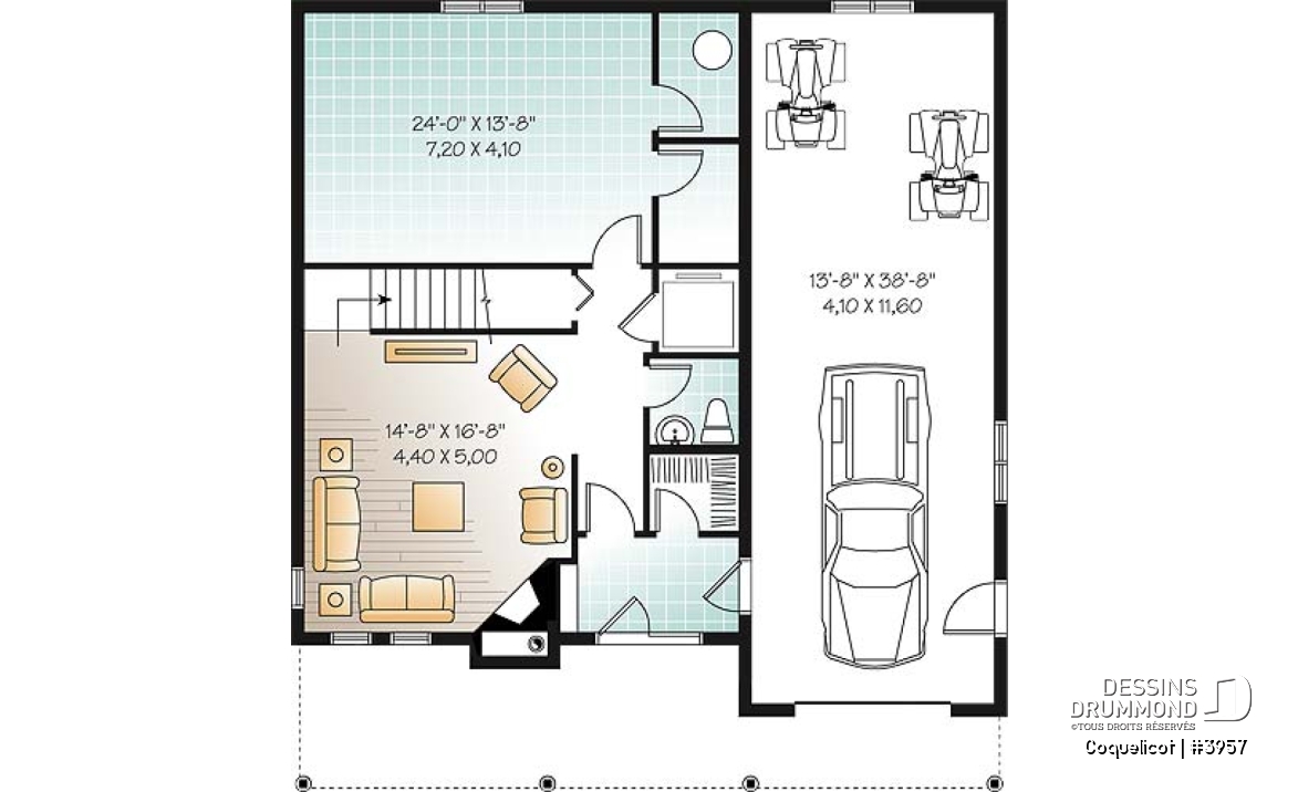 Sous-sol - Modèle de maison avec ascenseur et fondation en rez-de-jardin, vue panoramique, garage double, 3 à 4 chambres - Coquelicot