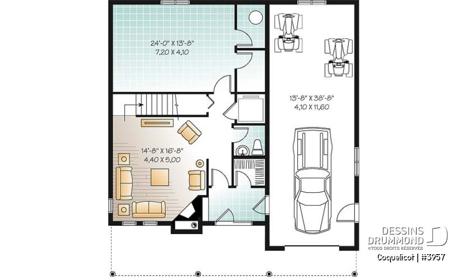 Sous-sol - Modèle de maison avec ascenseur et fondation en rez-de-jardin, vue panoramique, garage double, 3 à 4 chambres - Coquelicot