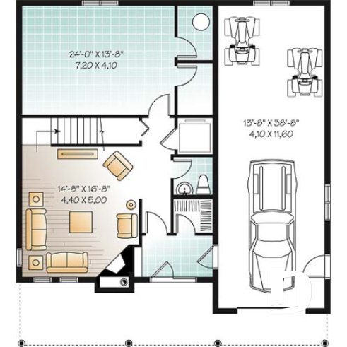 Sous-sol - Modèle de maison avec ascenseur et fondation en rez-de-jardin, vue panoramique, garage double, 3 à 4 chambres - Coquelicot