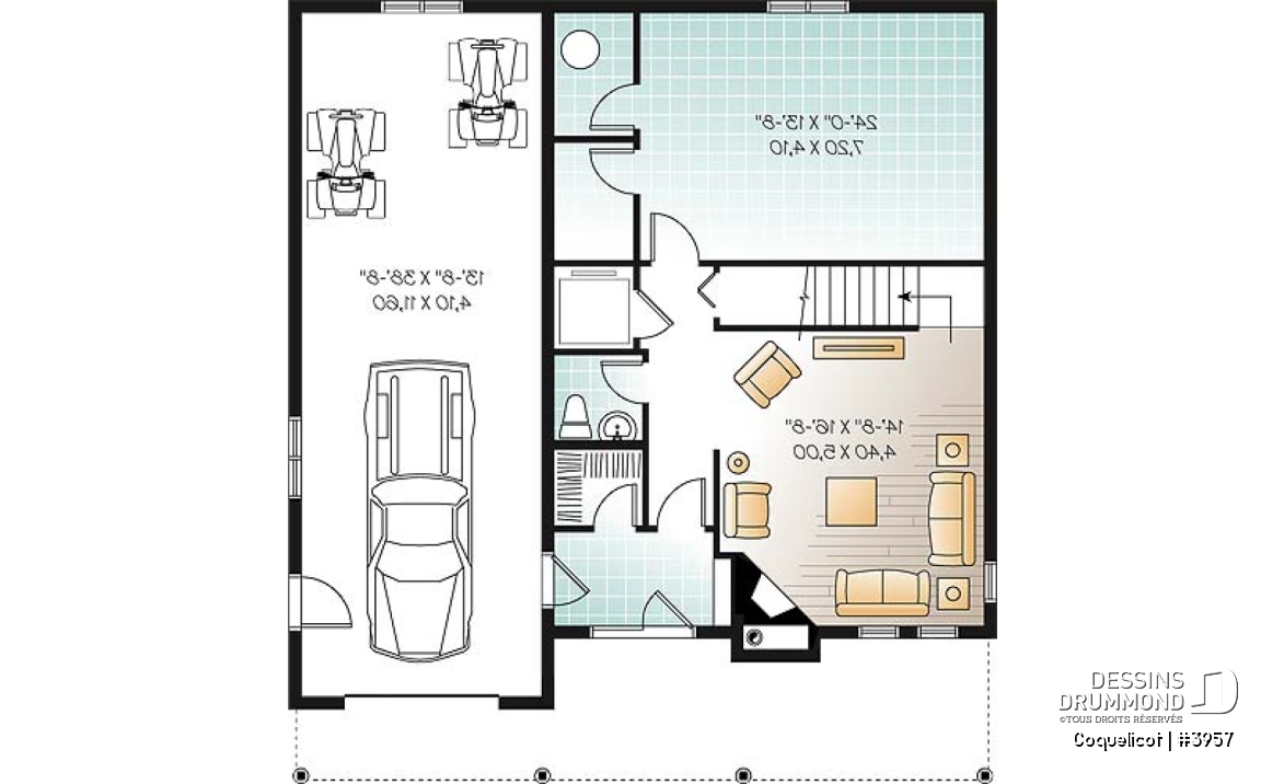 Sous-sol - Modèle de maison avec ascenseur et fondation en rez-de-jardin, vue panoramique, garage double, 3 à 4 chambres - Coquelicot