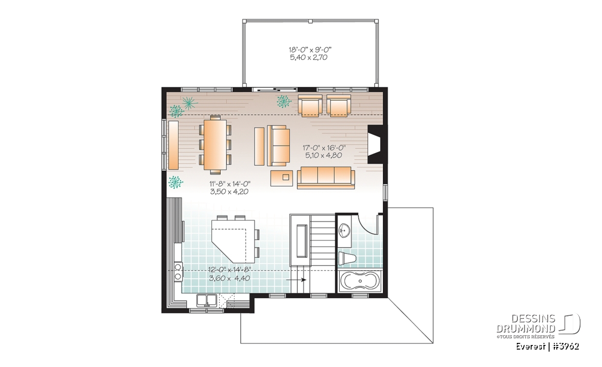 Étage - Maison genre chalet de ski, plancher inversé, aire ouverte à l'étage, foyer pour cuisine et salon, 3 chambres - Everest