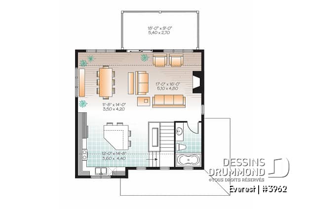 Étage - Maison genre chalet de ski, plancher inversé, aire ouverte à l'étage, foyer pour cuisine et salon, 3 chambres - Everest