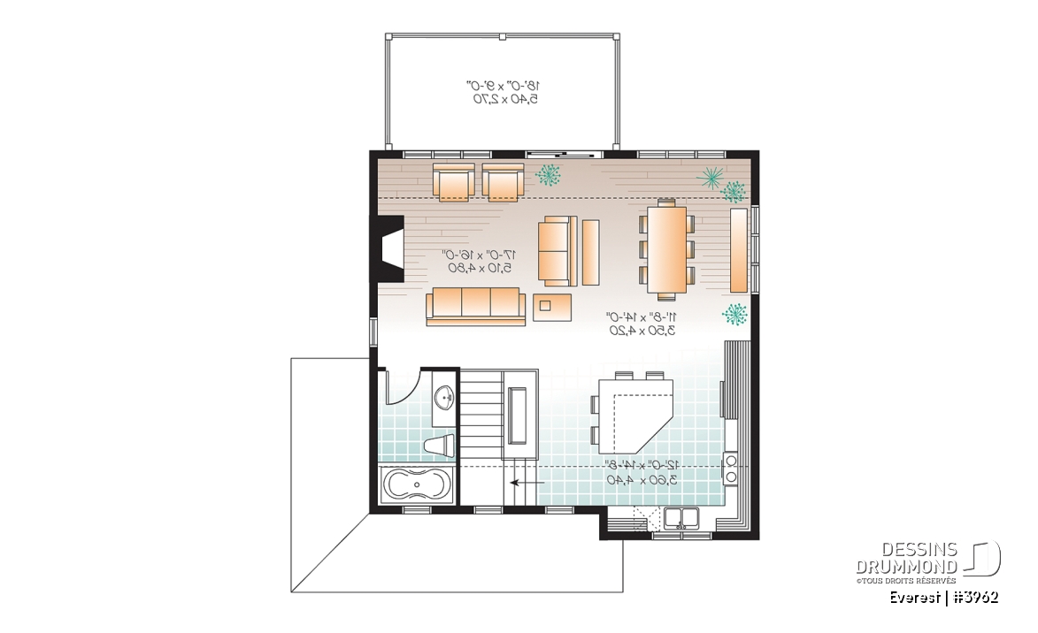 Étage - Maison genre chalet de ski, plancher inversé, aire ouverte à l'étage, foyer pour cuisine et salon, 3 chambres - Everest