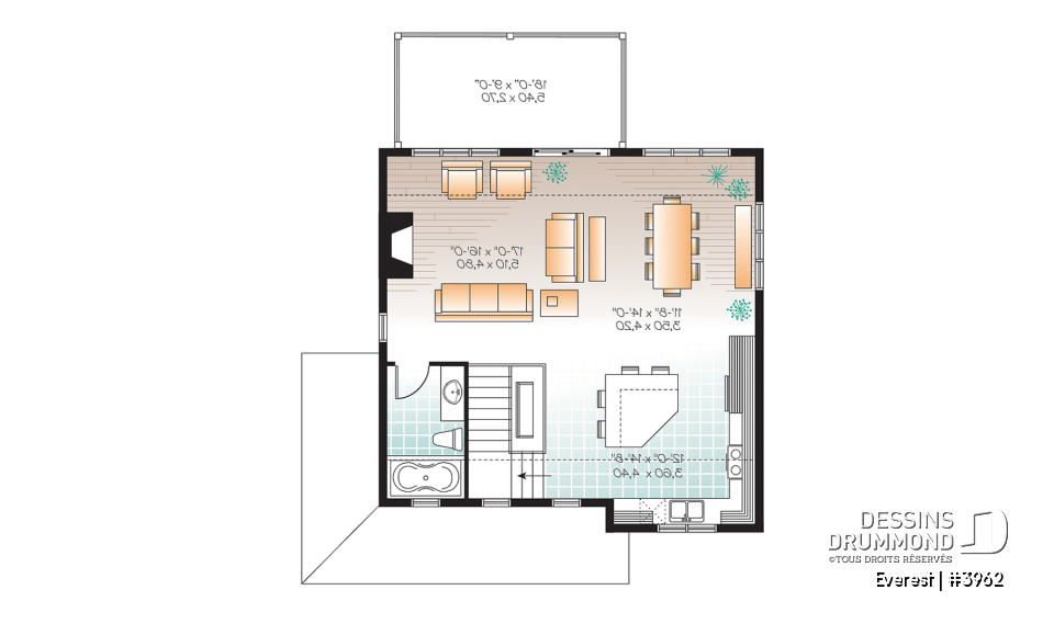Étage - Maison genre chalet de ski, plancher inversé, aire ouverte à l'étage, foyer pour cuisine et salon, 3 chambres - Everest