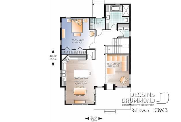 Rez-de-chaussée - Plan de maison champêtre 2 à 3 chambres, superbe terrasse abritée, foyer, mezzanine, garde-manger - Bellevue