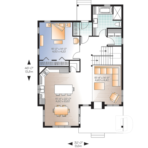 Rez-de-chaussée - Plan de maison champêtre 2 à 3 chambres, superbe terrasse abritée, foyer, mezzanine, garde-manger - Bellevue