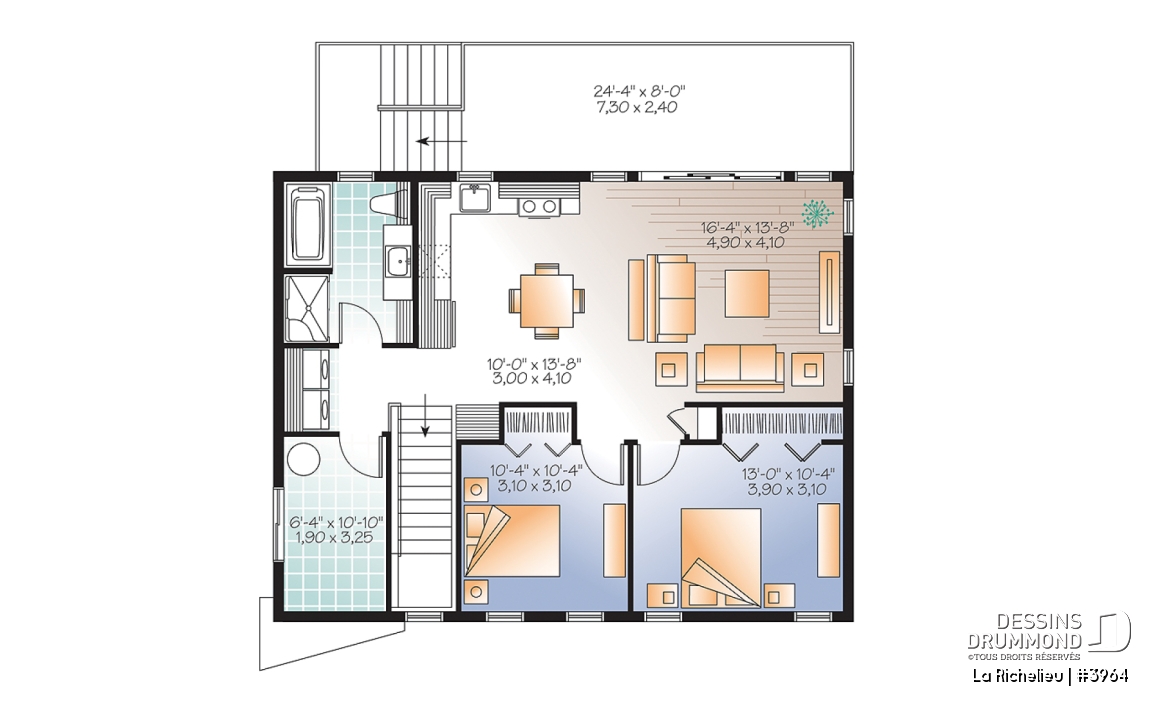 Étage - Plan contemporain panoramique, bord de l'eau, espace habitable surélevé, pour terrain à risque d'innondation - La Richelieu