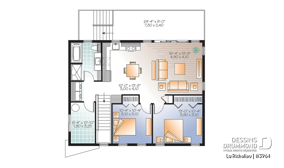 Étage - Plan contemporain panoramique, bord de l'eau, espace habitable surélevé, pour terrain à risque d'innondation - La Richelieu