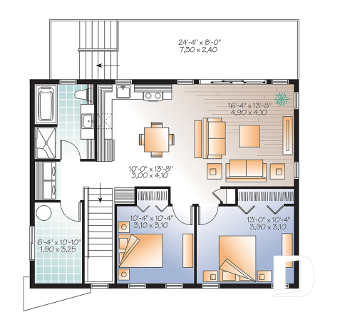 Étage - Plan contemporain panoramique, bord de l'eau, espace habitable surélevé, pour terrain à risque d'innondation - La Richelieu