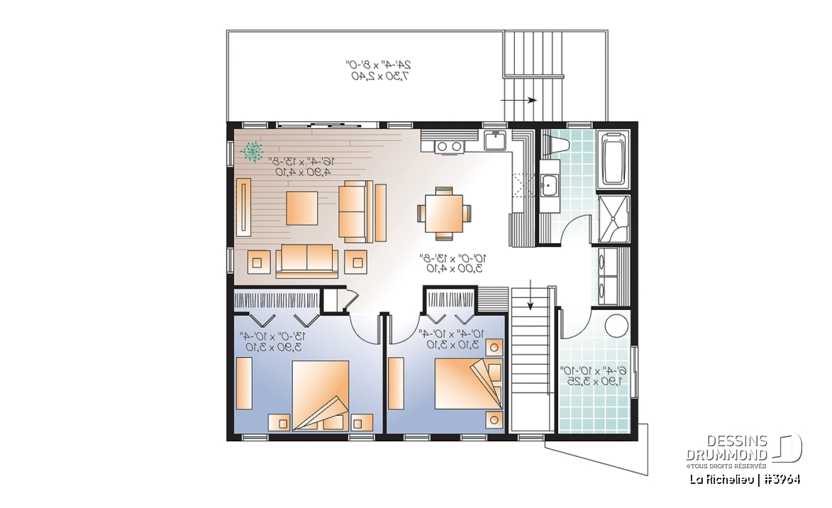 Étage - Plan contemporain panoramique, bord de l'eau, espace habitable surélevé, pour terrain à risque d'innondation - La Richelieu