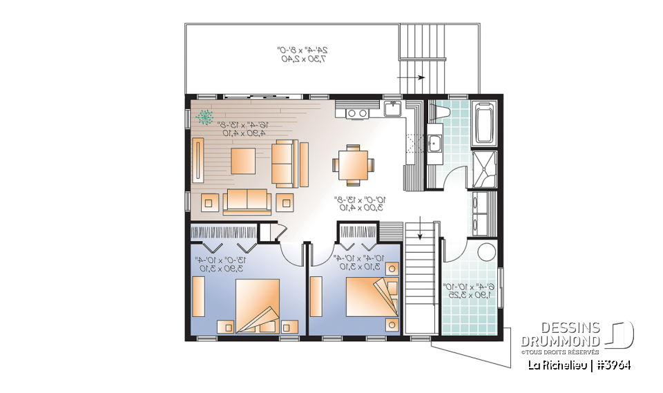 Étage - Plan contemporain panoramique, bord de l'eau, espace habitable surélevé, pour terrain à risque d'innondation - La Richelieu