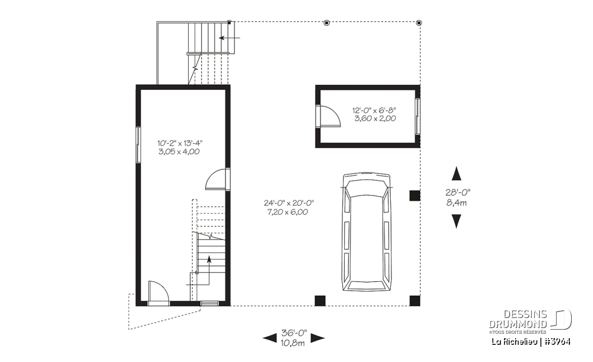 Rez-de-chaussée - Plan contemporain panoramique, bord de l'eau, espace habitable surélevé, pour terrain à risque d'innondation - La Richelieu