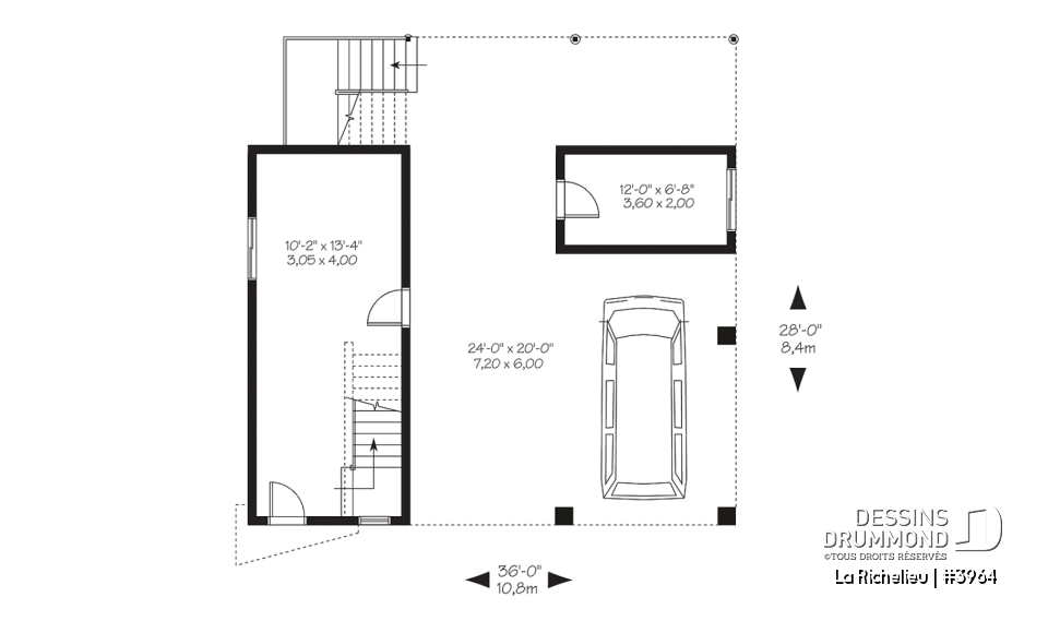 Rez-de-chaussée - Plan contemporain panoramique, bord de l'eau, espace habitable surélevé, pour terrain à risque d'innondation - La Richelieu
