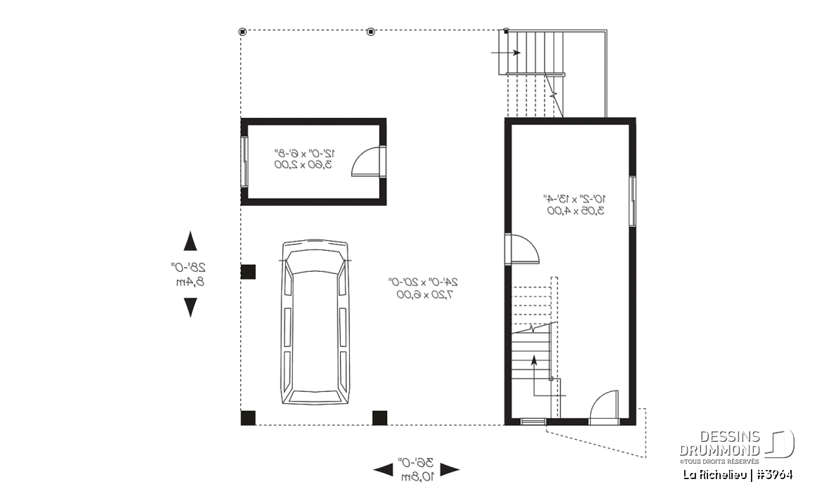 Rez-de-chaussée - Plan contemporain panoramique, bord de l'eau, espace habitable surélevé, pour terrain à risque d'innondation - La Richelieu
