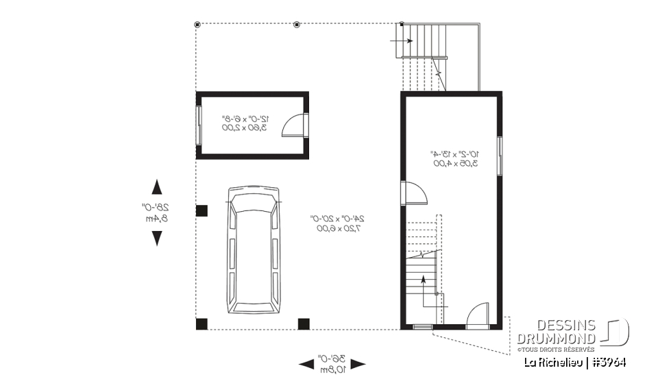 Rez-de-chaussée - Plan contemporain panoramique, bord de l'eau, espace habitable surélevé, pour terrain à risque d'innondation - La Richelieu