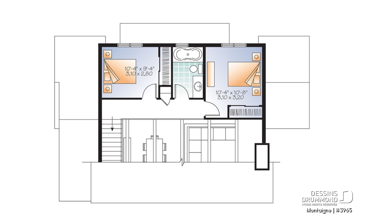 Étage - Chalet 2 étages, style scandinave, espace conviviale, 3 chambres, poutres au plafond - Montaigne