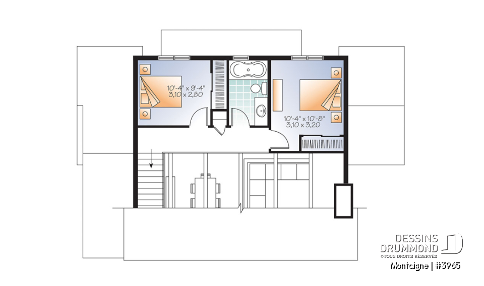 Étage - Chalet 2 étages, style scandinave, espace conviviale, 3 chambres, poutres au plafond - Montaigne